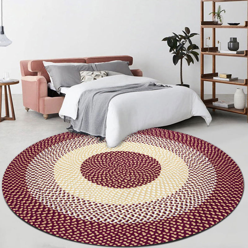 Casual Red Rustic Carpet Cotton Circles Pattern Carpet Machine Washable Pet-Friendly Non-Slip Carpet for the Bedroom