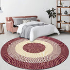 Casual Red Rustic Carpet Cotton Circles Pattern Carpet Machine Washable Pet-Friendly Non-Slip Carpet for the Bedroom