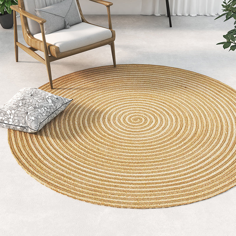 Country Circle Pattern Rug Brown Sisal Carpet Non-Slip Back Washable Pet-Friendly Carpet for Home