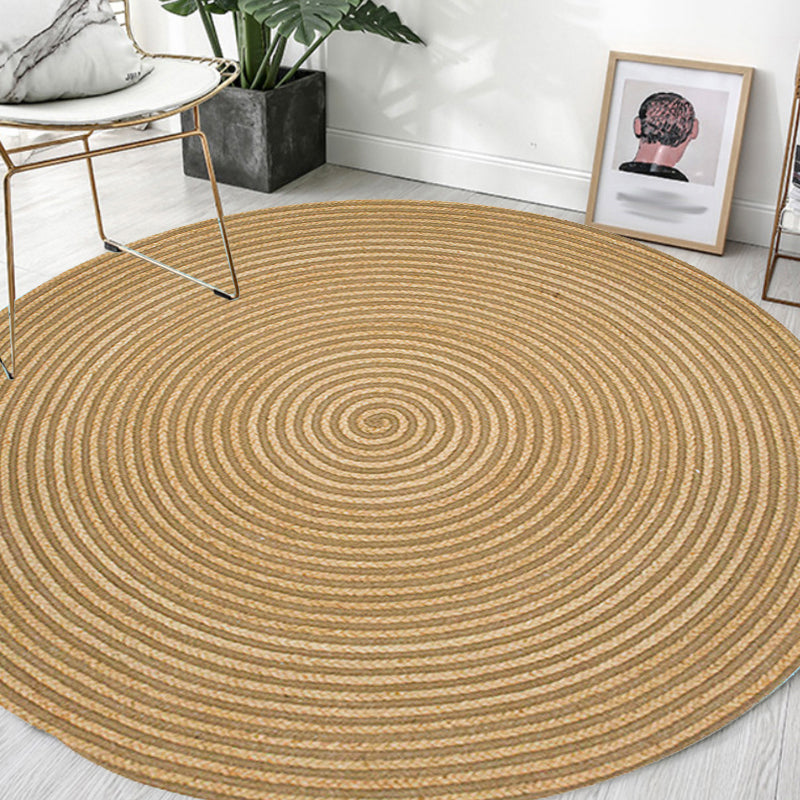 Country Circle Pattern Rug Brown Sisal Carpet Non-Slip Back Washable Pet-Friendly Carpet for Home