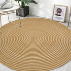 Country Circle Pattern Rug Brown Sisal Carpet Non-Slip Back Washable Pet-Friendly Carpet for Home