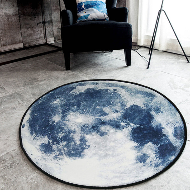 Nordic Planet Pattern Carpet Gray and Black Polyester Carpet Non-Slip Back Washable Pet-Friendly Carpet for Home