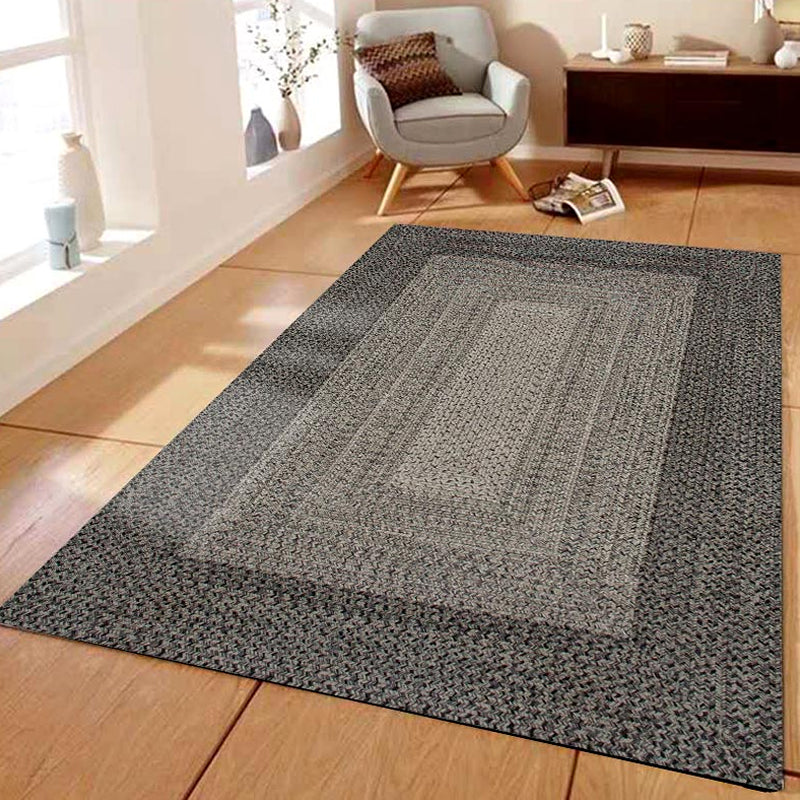 Country Geometric Pattern Area Rug Gray and Black Polypropylene Rug Non-Slip Backing Washable Pet-Friendly Carpet for Home