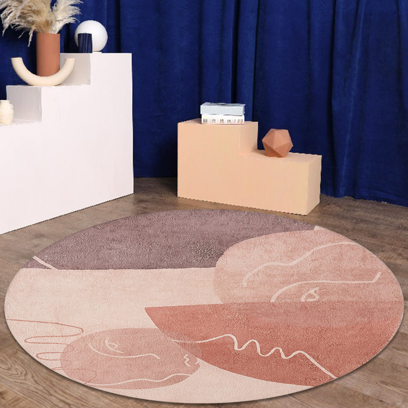 Modernist Abstract Carpet Pink Polyester Carpet Non-Slip Pet Friendly Washable Area Rug for Living Room