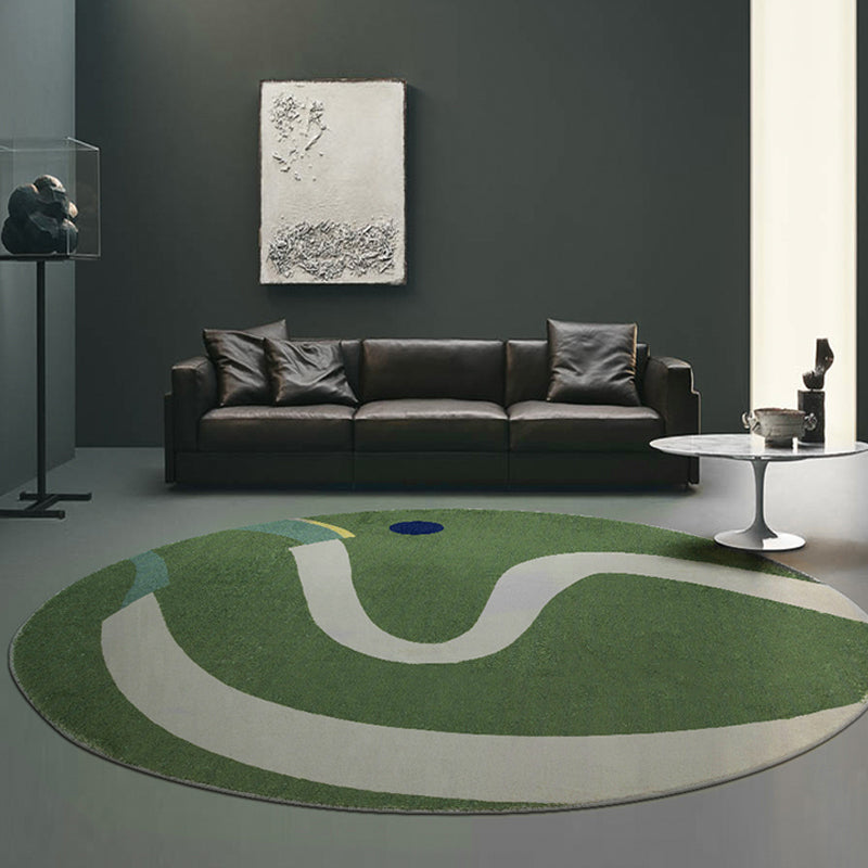 Green and White Abstract Carpet Polyester Modern Carpet Pet Friendly Washable Non Slip Runner for Living Room