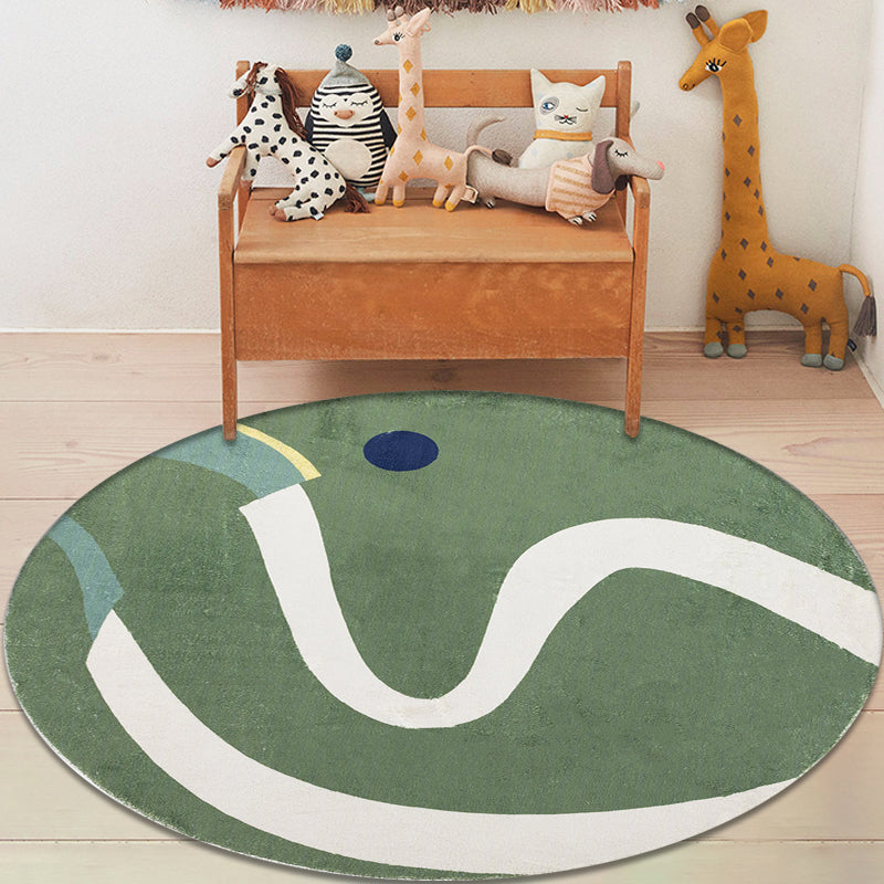 Green and White Abstract Carpet Polyester Modern Carpet Pet Friendly Washable Non Slip Runner for Living Room