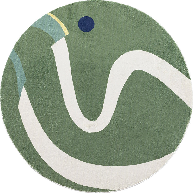 Green and White Abstract Carpet Polyester Modern Carpet Pet Friendly Washable Non Slip Runner for Living Room