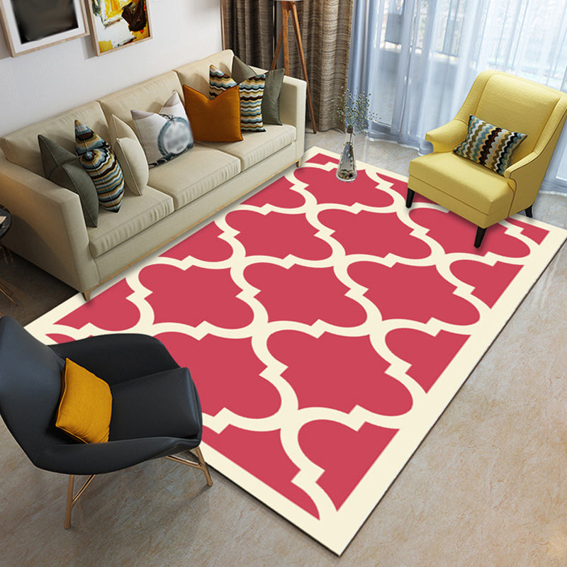 Modernist Geometric Ogee Pattern Rug Multicolor Polyester Rug Non-Slip Pet-Friendly Washable Rug for Living Room