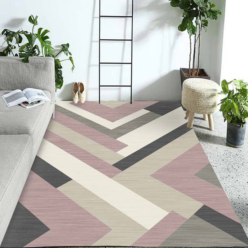 Multicolored geometric patterned rug Polyester rug Pet-friendly Washable Non-slip rug for the living room