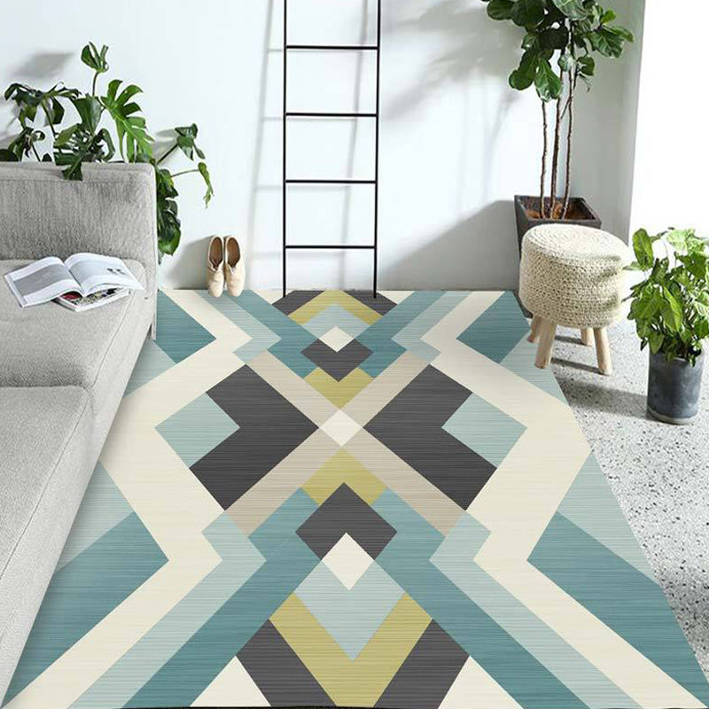 Multicolored geometric patterned rug Polyester rug Pet-friendly Washable Non-slip rug for the living room