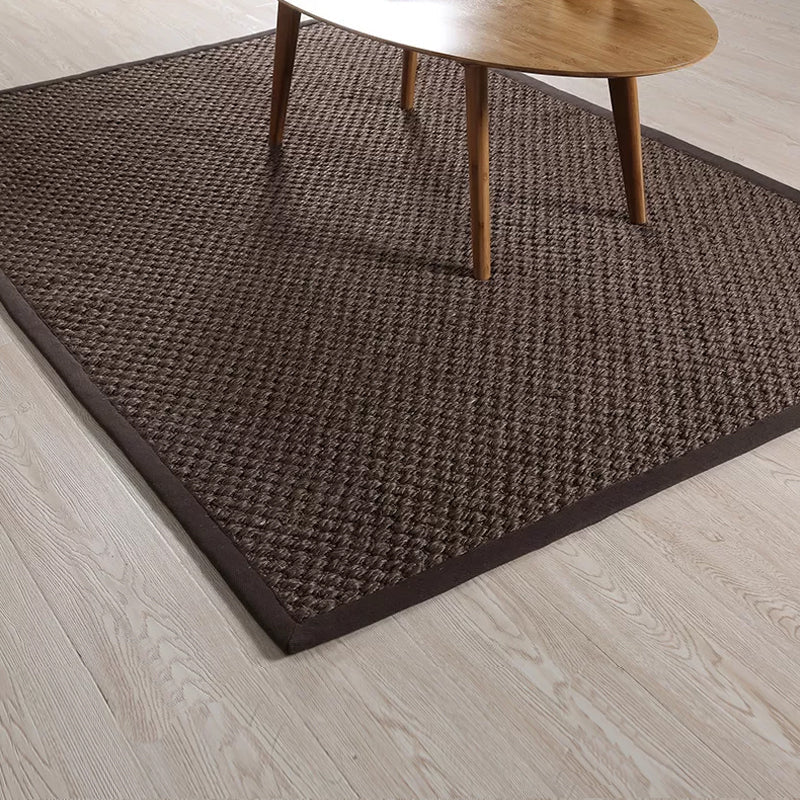 Rustic Solid Color Rug Dark Brown Sisal Rug Non-slip Pet Friendly Washable Area Rug for Living Room