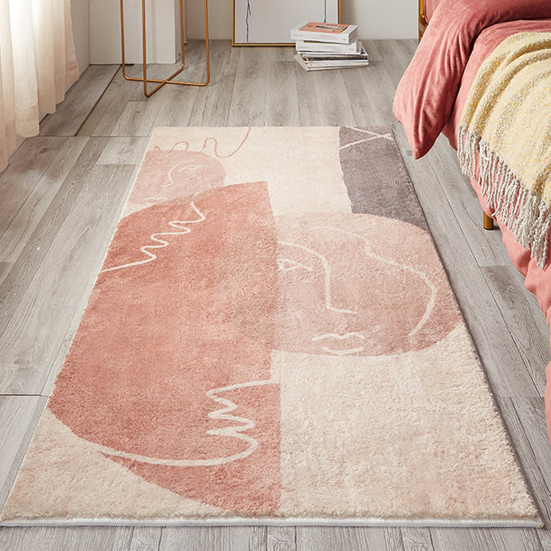 Creative Abstract Carpet Red and Pink Modernism Carpet Polyester Pet Friendly Washable Non-Slip Area Rug for Bedroom