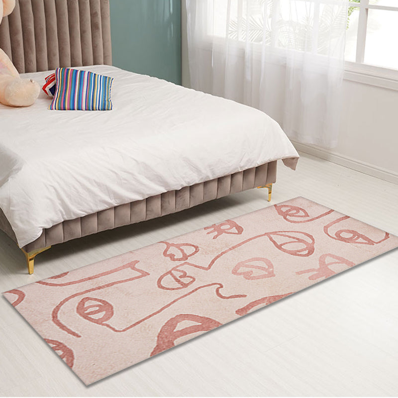Creative Abstract Carpet Red and Pink Modernism Carpet Polyester Pet Friendly Washable Non-Slip Area Rug for Bedroom