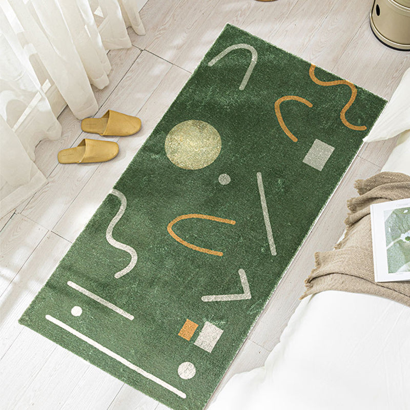 Green Bedroom Carpet Minimalist Abstract Carpet Polyester Washable Non-Slip Backing Pet Friendly Carpet