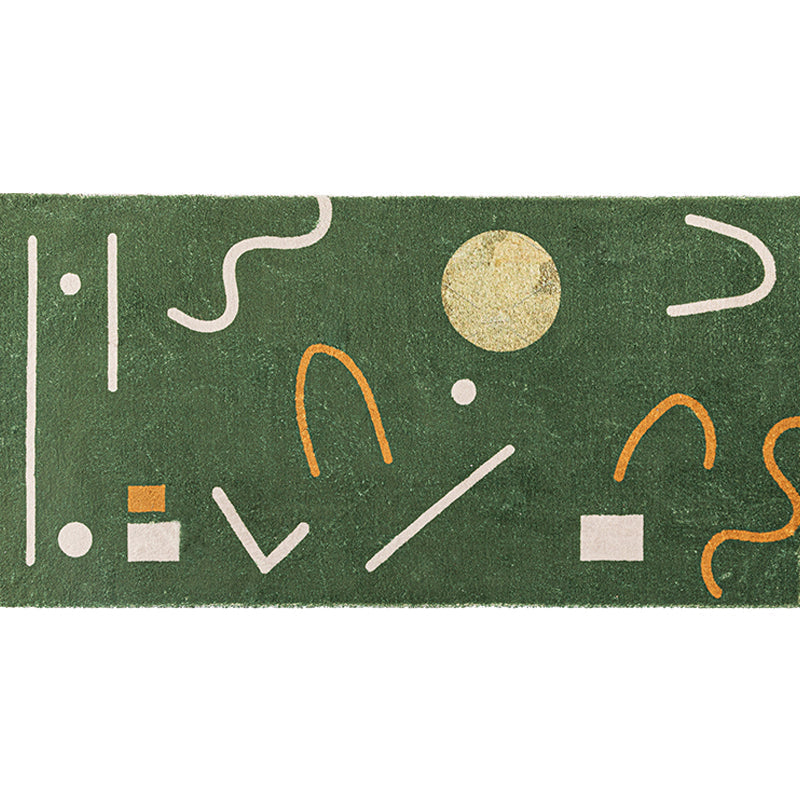Green Bedroom Carpet Minimalist Abstract Carpet Polyester Washable Non-Slip Backing Pet Friendly Carpet