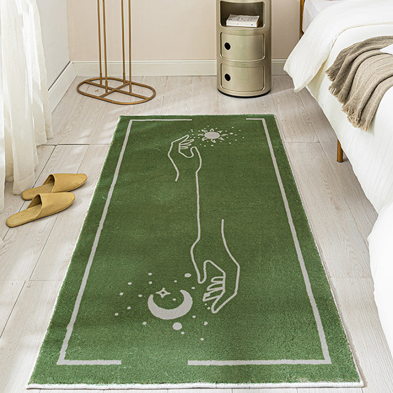 Green Bedroom Carpet Minimalist Abstract Carpet Polyester Washable Non-Slip Backing Pet Friendly Carpet