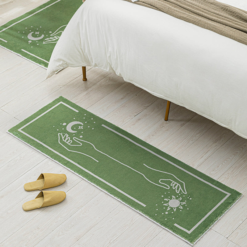 Green Bedroom Carpet Minimalist Abstract Carpet Polyester Washable Non-Slip Backing Pet Friendly Carpet