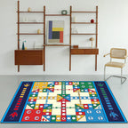 Blue Children's Room Carpet Kids Chessboard Pattern Carpet Polyester Washable Non-Slip Backing Pet-Friendly Carpet