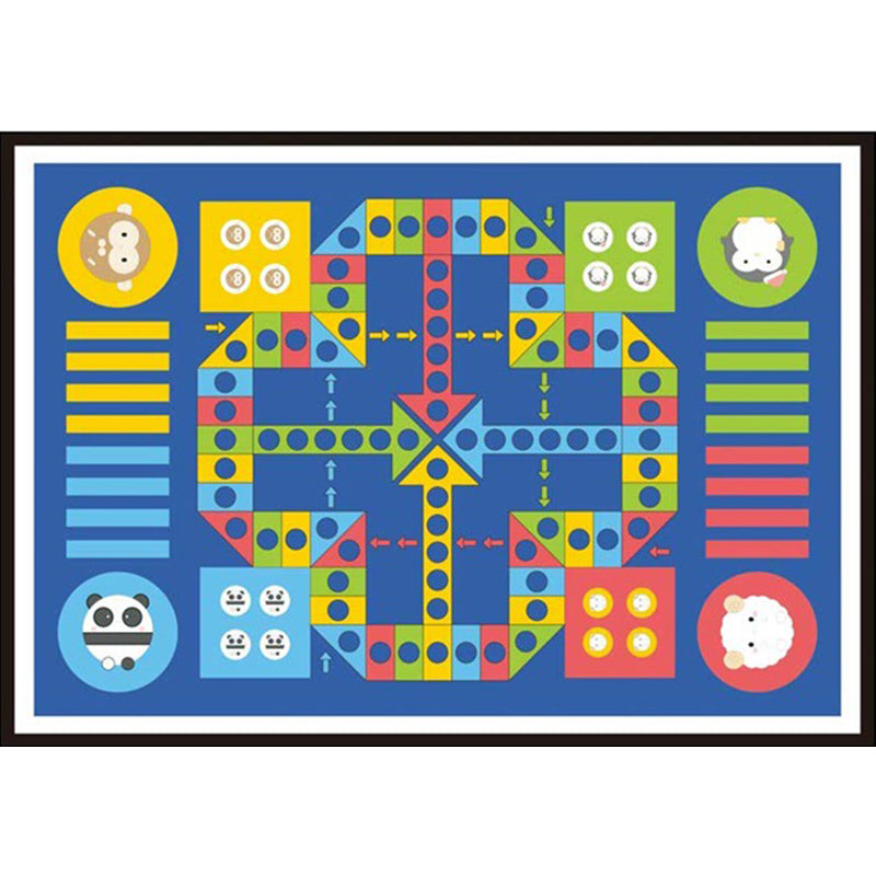 Blue Children's Room Carpet Kids Chessboard Pattern Carpet Polyester Washable Non-Slip Backing Pet-Friendly Carpet