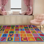 Multicolored Letter Pattern Rug Polyester Kids Rug Pet Friendly Washable Non-Slip Rug for the Bedroom