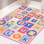 Multicolor Kids Rug Letter Pattern Rug Polyester Washable Non-Slip Bottom Pet-Friendly Rug