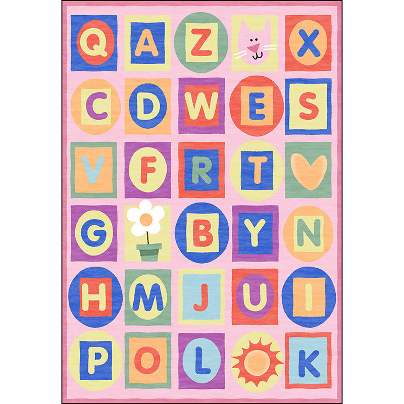 Multicolor Kids Rug Letter Pattern Rug Polyester Washable Non-Slip Bottom Pet-Friendly Rug