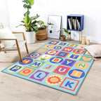 Multicolor Kids Rug Letter Pattern Rug Polyester Washable Non-Slip Bottom Pet-Friendly Rug
