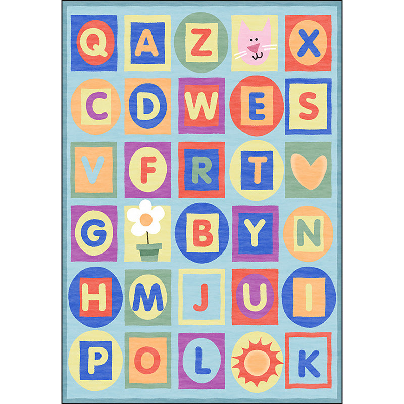 Multicolor Kids Rug Letter Pattern Rug Polyester Washable Non-Slip Bottom Pet-Friendly Rug