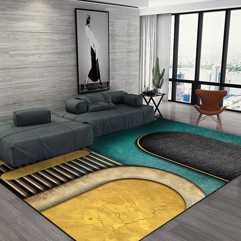 Multicolour Bedroom Rug Contemporary Color Block Rug Polyester Washable Non-slip Underlay Pet Friendly Rug
