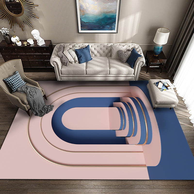 Multicolour Bedroom Rug Contemporary Color Block Rug Polyester Washable Non-slip Underlay Pet Friendly Rug