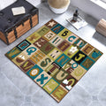 Kids Plaid Pattern Rug with Letters Brown Polyester Rug Non-Slip Pet-Friendly Washable Rug for Kids' Room