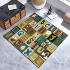 Kids Plaid Pattern Rug with Letters Brown Polyester Rug Non-Slip Pet-Friendly Washable Rug for Kids' Room