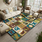 Kids Plaid Pattern Rug with Letters Brown Polyester Rug Non-Slip Pet-Friendly Washable Rug for Kids' Room