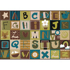 Kids Plaid Pattern Rug with Letters Brown Polyester Rug Non-Slip Pet-Friendly Washable Rug for Kids' Room
