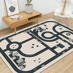 Stylish street pattern carpet with building Beige children's carpet Polyester pet-friendly washable non-slip carpet for decoration