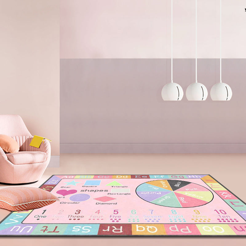 Multicolor Kids Rug Kids Letter and Geometric Pattern Rug Polyester Washable Non-Slip Back Pet-Friendly Rug