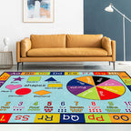 Multicolor Kids Rug Kids Letter and Geometric Pattern Rug Polyester Washable Non-Slip Back Pet-Friendly Rug