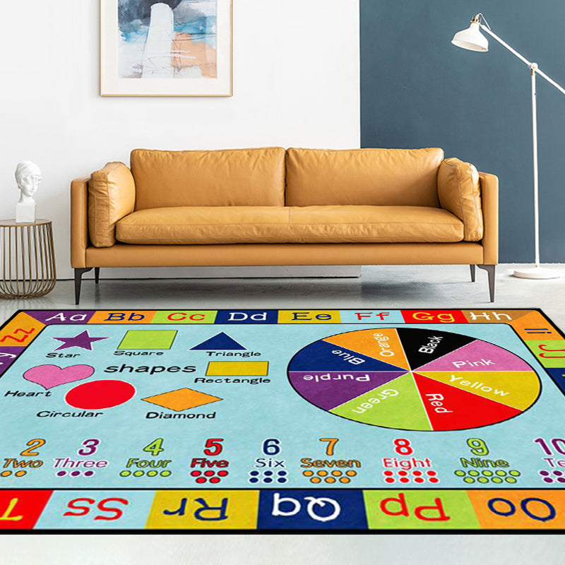 Multicolor Kids Rug Kids Letter and Geometric Pattern Rug Polyester Washable Non-Slip Back Pet-Friendly Rug