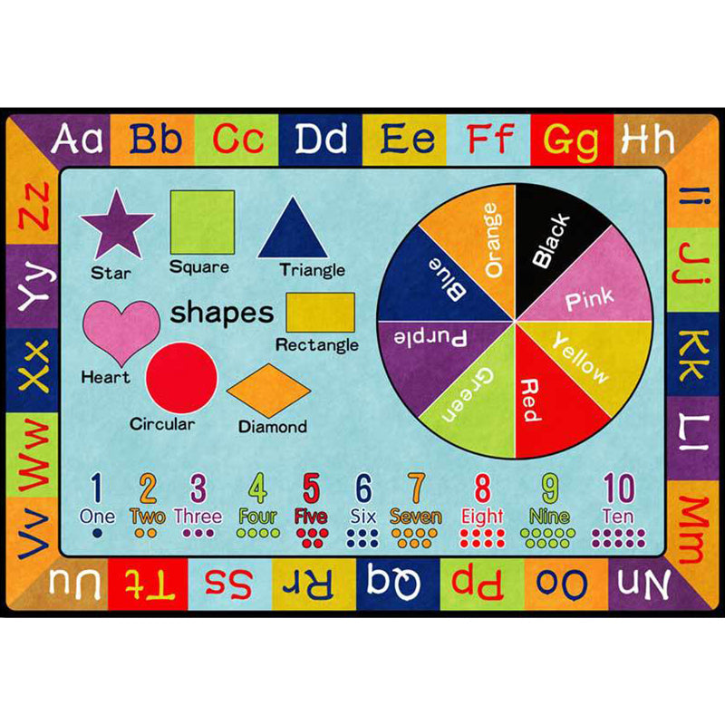 Multicolor Kids Rug Kids Letter and Geometric Pattern Rug Polyester Washable Non-Slip Back Pet-Friendly Rug
