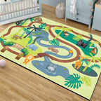 Children's Zoo Pattern Carpet with Animal Brown Polyester Carpet Non-slip Pet Friendly Washable Area Rug for Kids' Room
