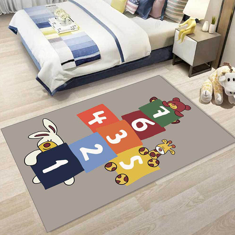 Stylish animal print rug with number beige and brown children's rug polyester pet-friendly washable non-slip area rug for decoration