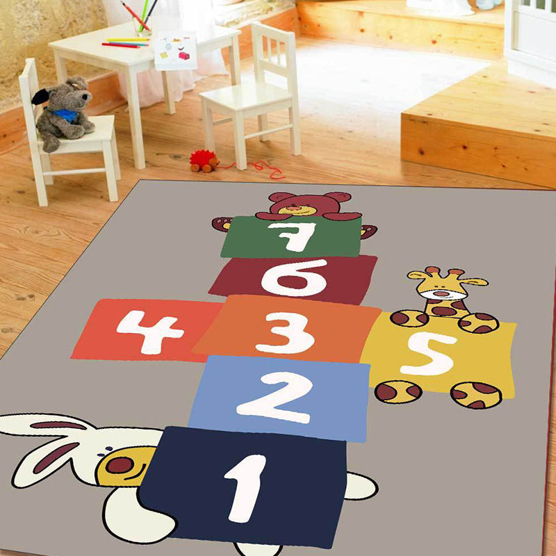 Stylish animal print rug with number beige and brown children's rug polyester pet-friendly washable non-slip area rug for decoration