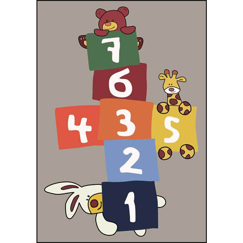 Stylish animal print rug with number beige and brown children's rug polyester pet-friendly washable non-slip area rug for decoration