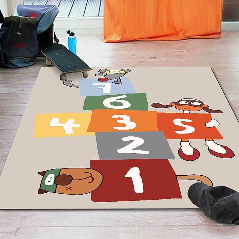 Stylish animal print rug with number beige and brown children's rug polyester pet-friendly washable non-slip area rug for decoration