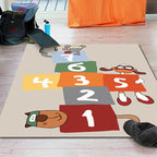 Stylish animal print rug with number beige and brown children's rug polyester pet-friendly washable non-slip area rug for decoration