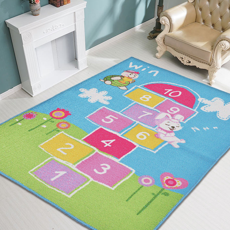 Multicolor Number Pattern Rug Polyester Kids Rug Pet Friendly Washable Non-Slip Rug for Bedroom