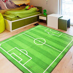 Green Soccer Field Pattern Carpet Polyester Kids Carpet Pet Friendly Washable Non-Slip Area Rug for Bedroom