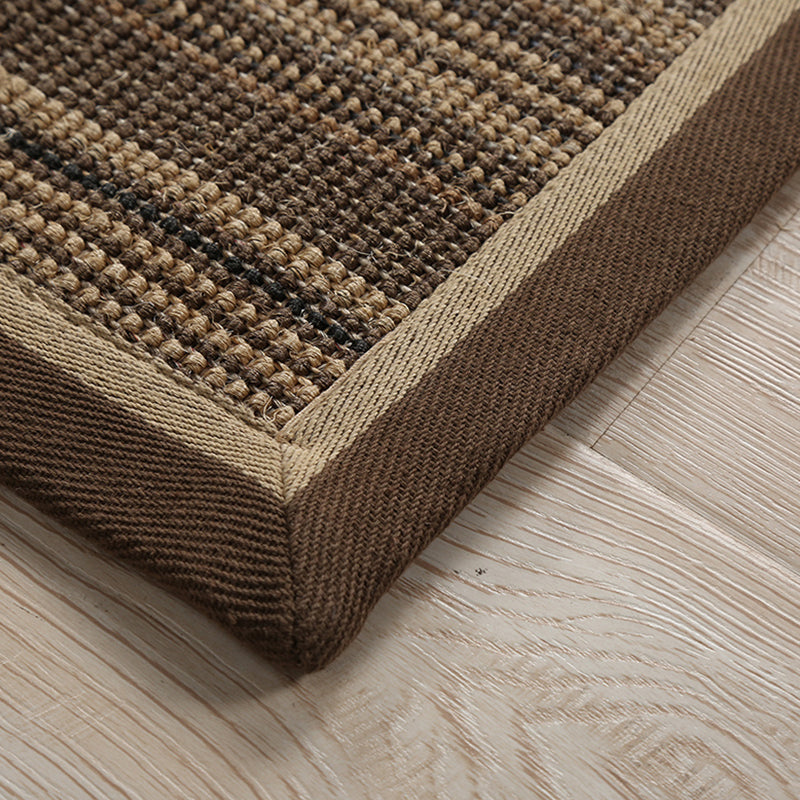 Rustic Striped Pattern Area Rug Brown Sisal Rug Non-Slip Pet-Friendly Washable Area Rug for Living Room