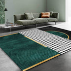 Green Living Room Carpet Modernism Geometric and Houndstooth Pattern Carpet Polyester Washable Non-Slip Back Pet Friendly Carpet