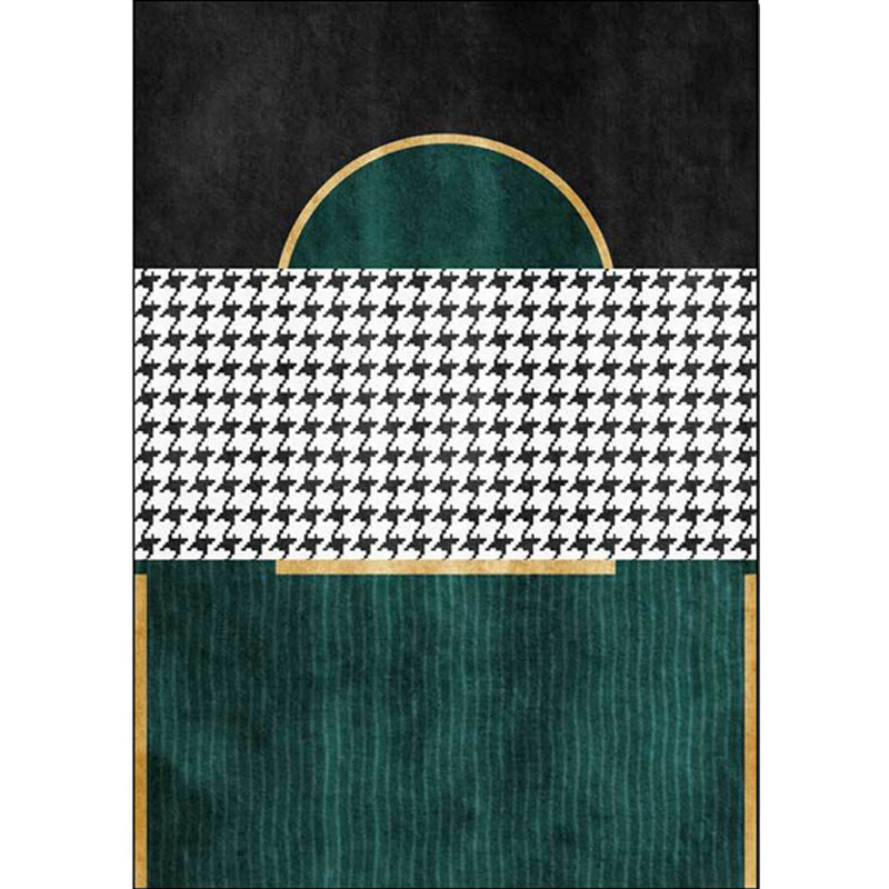 Green Living Room Carpet Modernism Geometric and Houndstooth Pattern Carpet Polyester Washable Non-Slip Back Pet Friendly Carpet